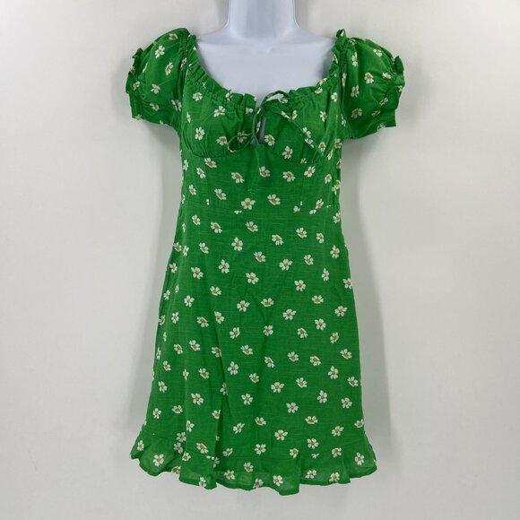 Urban Outfitters XS Daisy Floral Smocked Mini Dress Off Shoulder Cottagecore - Picture 1 of 12
